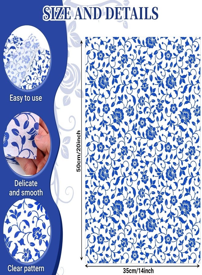 Bolsome 100 Sheets 20 * 14 Inches Blue White Floral Tissue Paper for Gift Bags Vintage Chinoiserie Style Tissue Paper for Gift Wrapping for Birthday Wedding New Year Craft Supplies - Image 2